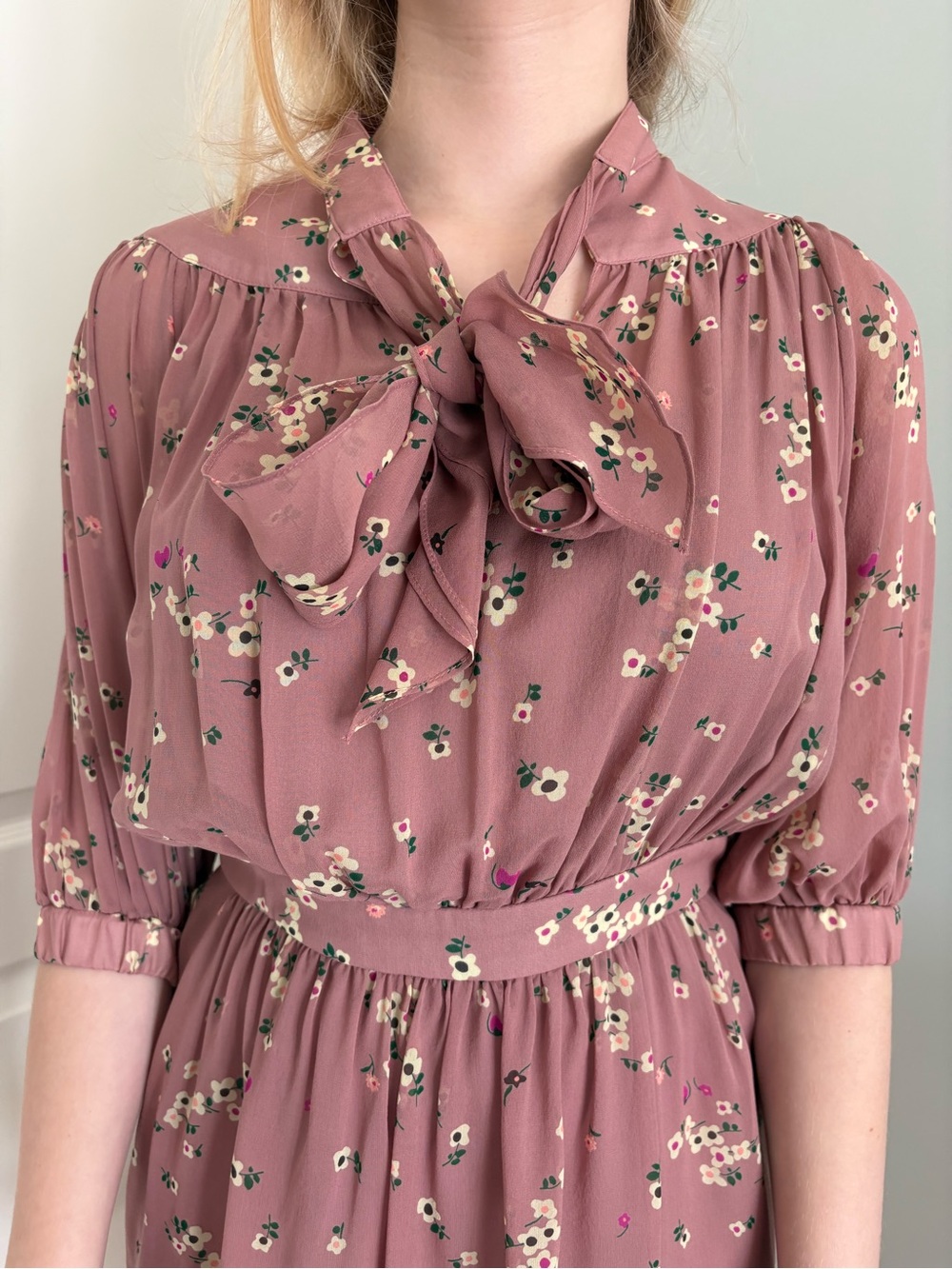 Vintage Jane Mayle Maison Mayle secretary tie neck silk dress